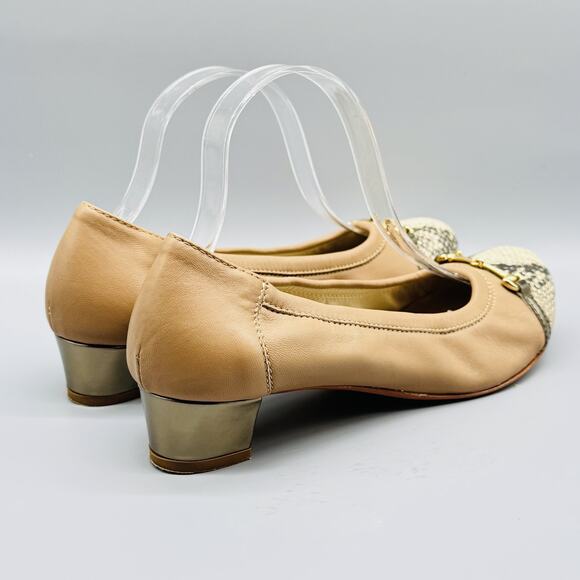 AGL Shoes Womens EU 40.5 US 10.5 Tan Snakeskin Cap Toe Italy Kitten Heels - Picture 9 of 13